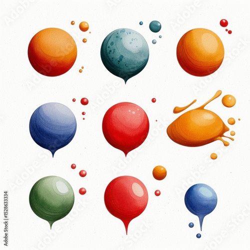 Colorful Spheres with Dripping Effects on Textured White Background