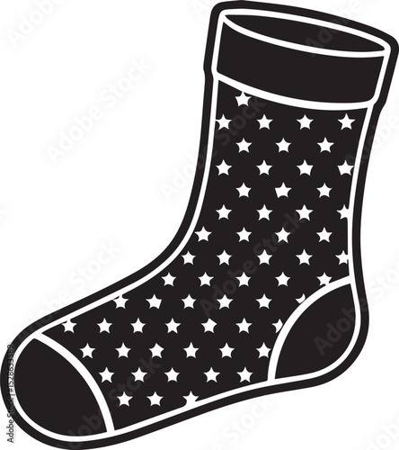 stocking vector illustration, stocking clipart, stocking silhouette vector icon black and white