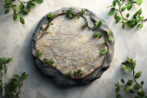 Natural Stone Texture with Leafy Greenery in Serene Woodland Background for Rustic Garden Design