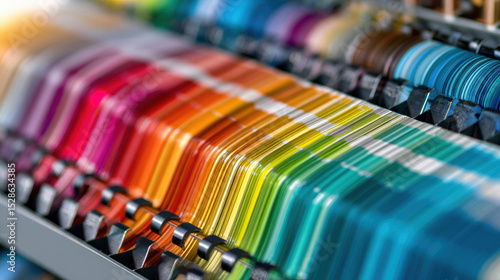 Vibrant color swatches arranged neatly on table, showcasing variety