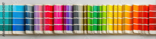 Vibrant color swatches arranged neatly on table, showcasing variety
