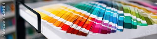 Vibrant color swatches arranged neatly on table, showcasing variety