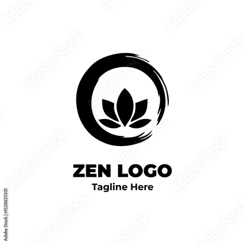 Zen logo, inner calm circle, brush stroke symbol, minimalist spiritual art, balance ring for wellness product, therapy guide, and yoga brand