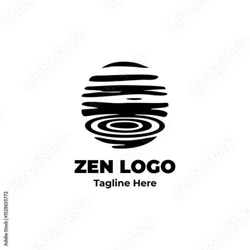 Zen logo, enso brushstroke, clean circle symbol, peaceful design icon, spiritual art ring for meditation business, lifestyle site, and branding