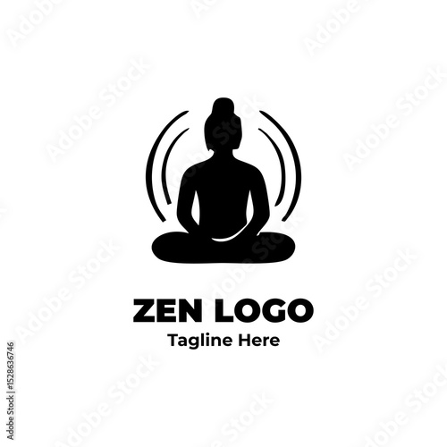 Zen logo, abstract minimalist brush stroke, peaceful enso ring, spiritual art symbol for branding concept, inner peace logo, and health design