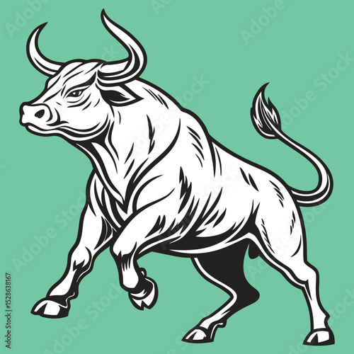 Powerful Striking Bull Vector Illustration