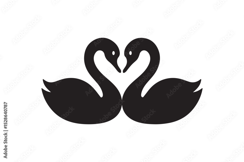 Fototapeta premium Swan Love silhouette vector with white background
