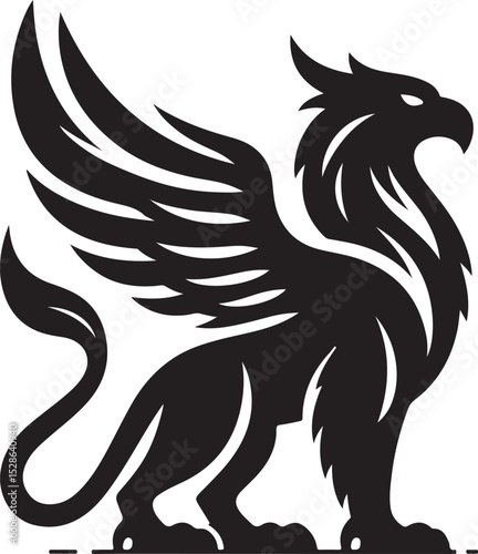 Majestic Black Griffin Heraldic Vector