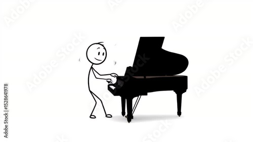 Stick Figure Playing Grand Piano Animation Cartoon Style