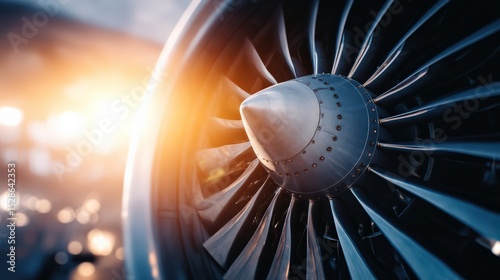 Close-Up of Jet Engine Turbine with Glowing Background Light
