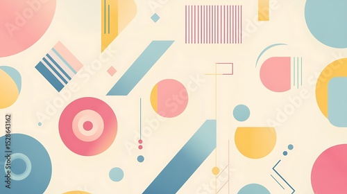 Colorful geometric shapes design on a light beige background.