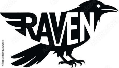 Raven Illustration word "RAVEN" cleverly integrated into the silhouette of a raven