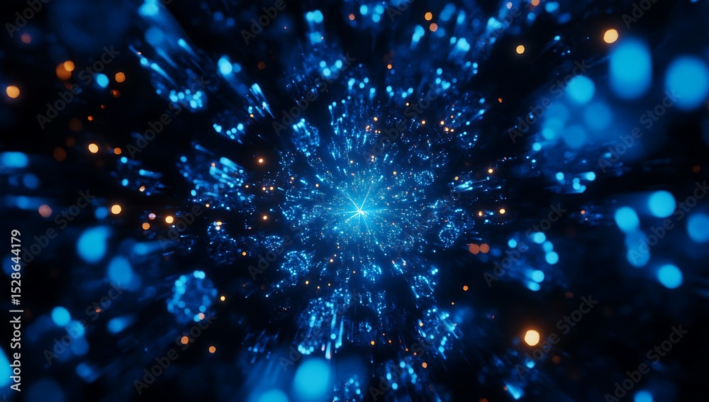 Fototapeta premium Abstract blue and orange light particle burst