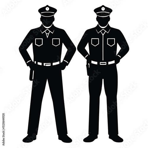 Two silhouette policemen standing at attention representing law enforcement and public safety