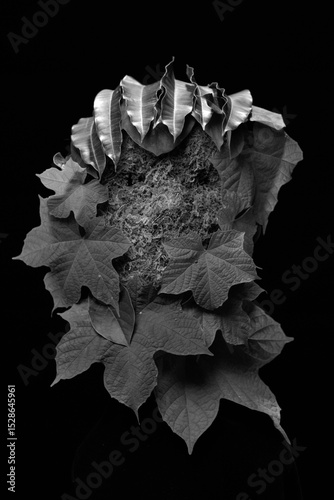 Moss and leaf covered masks with strange spooky look design