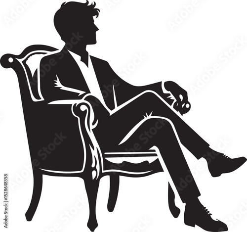 man sitting on armchair vector illustration, man silhouette vector isolated on white background