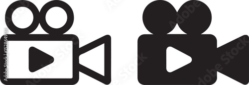 Two vintage video camera icons in black and white colors