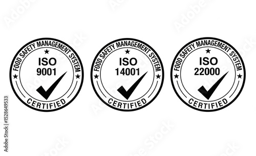 ISO 9001, ISO 14001, ISO 22000 Certified Stamps | Quality Management, Environmental Management, Food Safety Management Systems