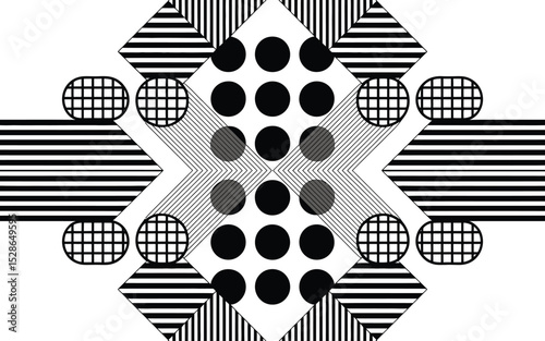 Abstract geometric design with black and white elements in a symmetrical arrangement