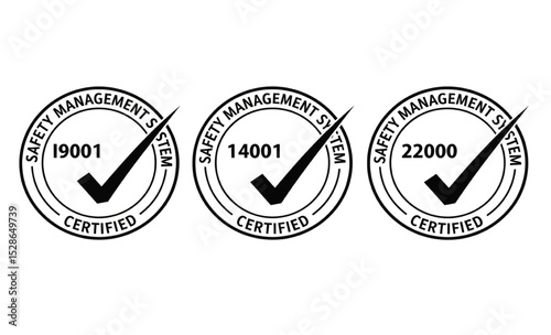 ISO Certification Icons - Safety and Quality Management Systems Logos | 19001, 14001, 22000 Standards for Business Compliance and Trust