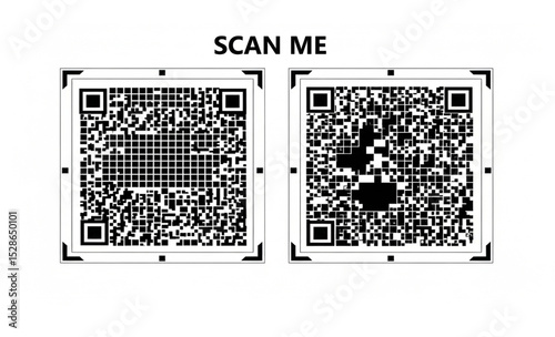 SCAN ME QR Code Set in Black and White | Digital Marketing Quick Response Codes for Contactless Communication and Data