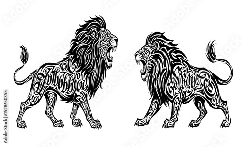 Lion Roaring with the Text "STRONG ATTITUDE" Tattoo Design | Vector Illustration for T-Shirt Print, Logo, and Graphic Design