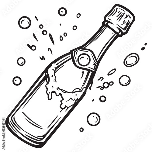 Silhouette of Champagne, Elegant Champagne Bottle Illustration Graphic Design Element for Celebration