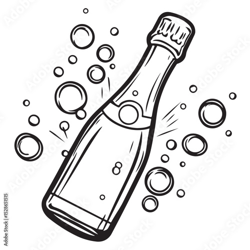 Silhouette of Champagne, Elegant Champagne Bottle Illustration Graphic Design Element for Celebration