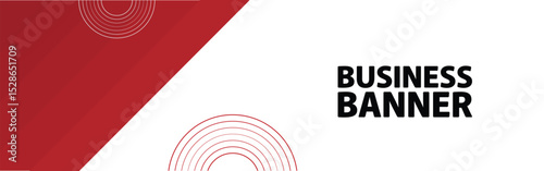 Red abstract geometric business banner background with concentric circle design.
