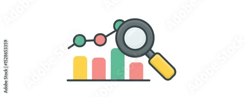 Colorful Data Visualization with Magnifying Glass and Graph Bars for Analytics and Research Insights