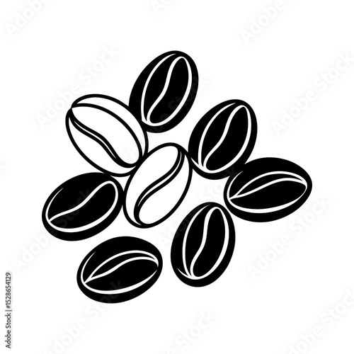 Isolated Coffee Beans Black and White Illustration