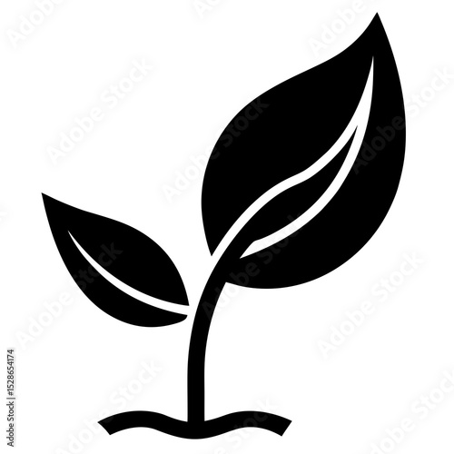 Simple black silhouette young plant sprout growth
