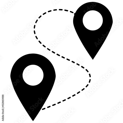 Two location pins connected by a dotted line route