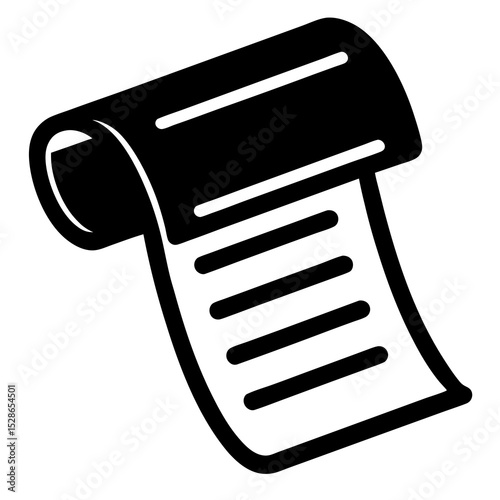Rolled paper document icon black and white