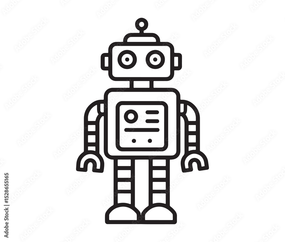 Fototapeta premium Robot vector illustration. Simple black and white robot clipart.