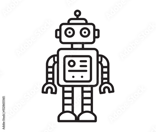 Robot vector illustration. Simple black and white robot clipart.