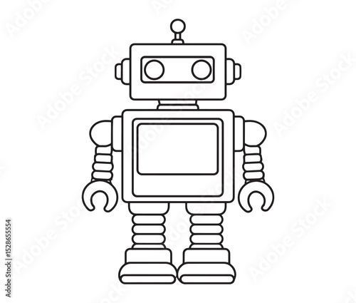 Robot vector illustration. Simple black and white robot clipart.