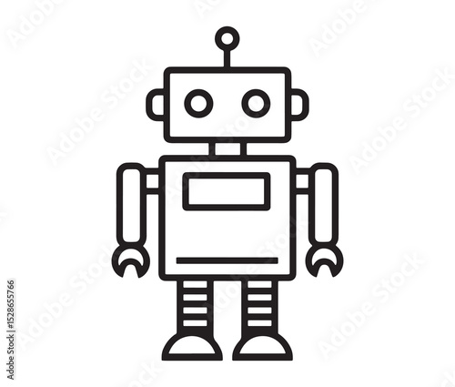 Robot vector illustration. Simple black and white robot clipart.