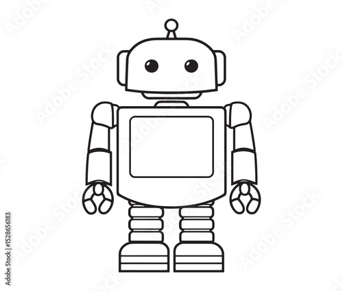 Robot vector illustration. Simple black and white robot clipart.