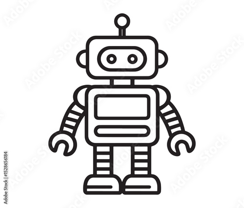 Robot vector illustration. Simple black and white robot clipart.