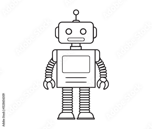 Robot vector illustration. Simple black and white robot clipart.