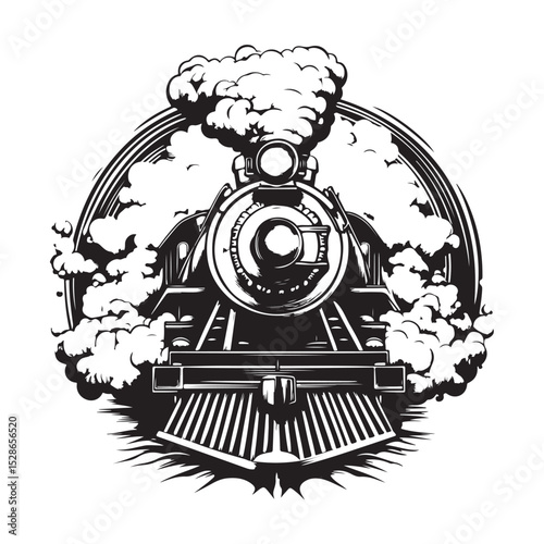 Silhouette of a vintage steam train, old steam locomotive