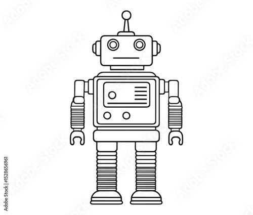Robot vector illustration. Simple black and white robot clipart.