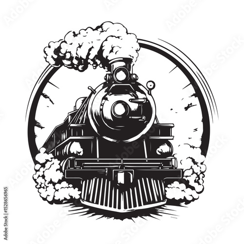 Silhouette of a vintage steam train, old steam locomotive