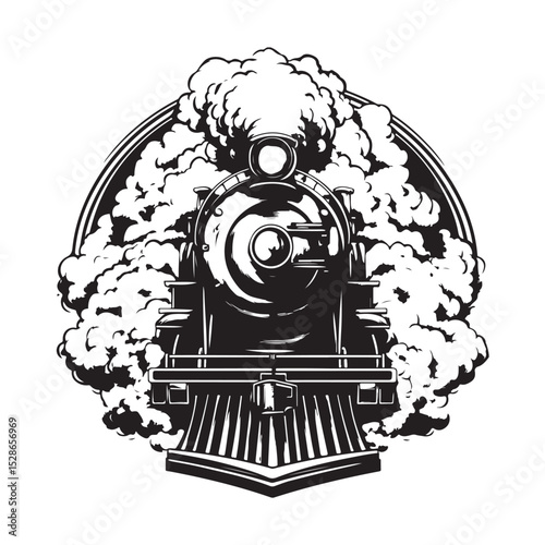 Silhouette of a vintage steam train, old steam locomotive
