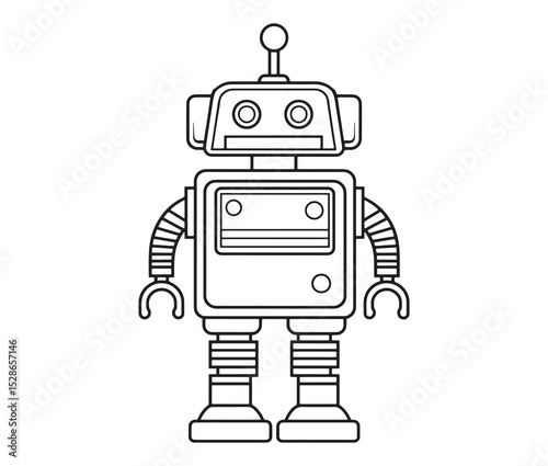 Robot vector illustration. Simple black and white robot clipart.