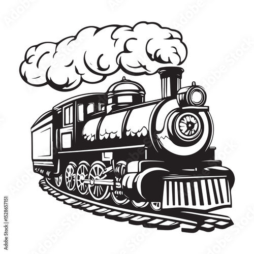 Silhouette of a vintage steam train, old steam locomotive