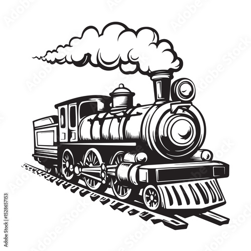 Silhouette of a vintage steam train, old steam locomotive
