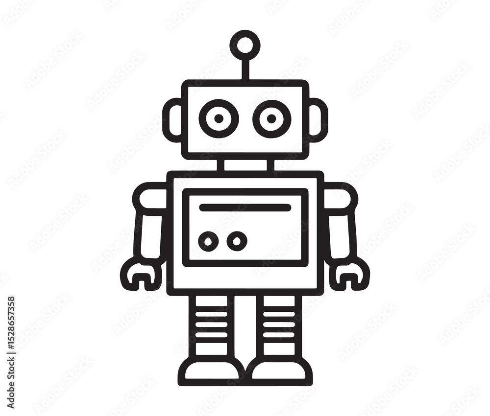 Fototapeta premium Robot vector illustration. Simple black and white robot clipart.