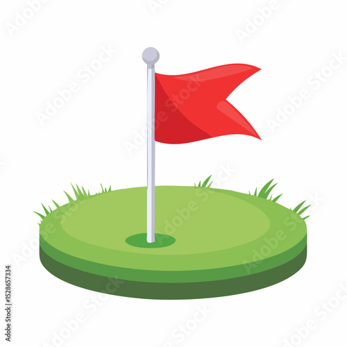 Red Golf Flag on Green Putting Green A Vibrant Illustration